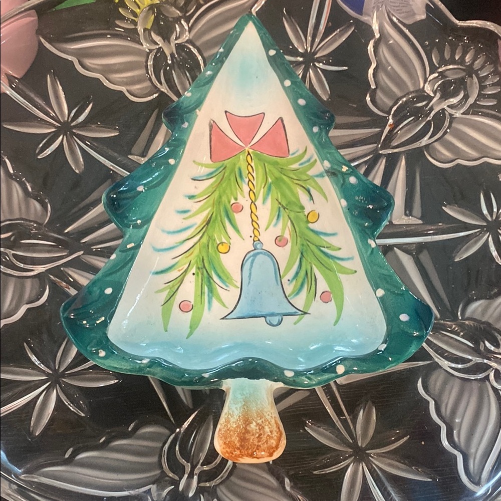 Holt Howard Green and Pink Holiday Decor Tree Dish